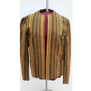 SOLD vtg Open Front Jacket Brown Green Tan Orange Gold